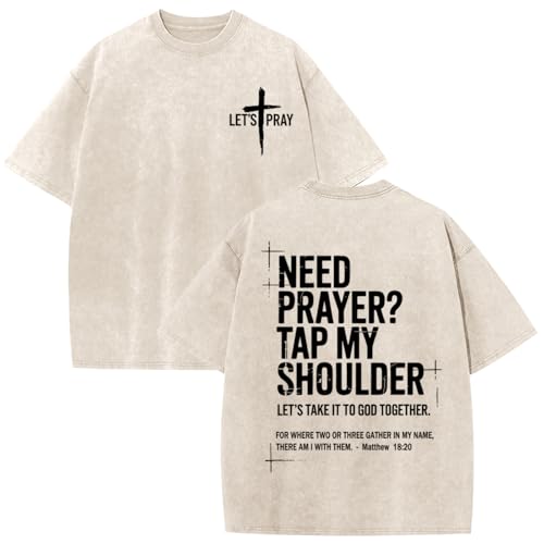 BINTEHGS Mens Christian T Shirts Need Prayer Tap My Shoulder Shirt Jesus Faith Oversized Graphic Tees God Acid Wash Tshirt - color: Apricot, size: XX-Large