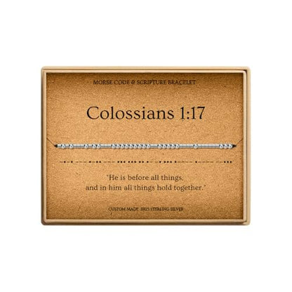 Loved Creations Morse Code Bracelets for Women, Christian Bible Verse Bracelets, Scripture S925 Sterling Silver Inspirational Faith Jewelry, Religious Gifts for Women - color: Colossians 1:17