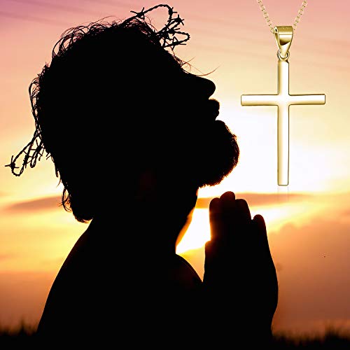 POPLYKE Cross Necklace 925 Sterling Silver Cross Pendant for Men Women - style: C-18" Gold Plated
