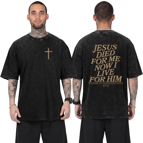 Christian Shirts for Men Jesus Oversized Vintage Workout Gym Graphic Top - color: Black-1, size: Large