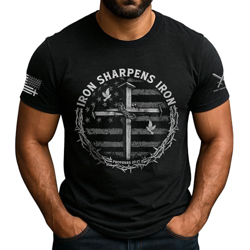 Iron Sharpens Iron T-Shirt Men, Christian Shirts for Men - color: Ds10-black, size: X-Large