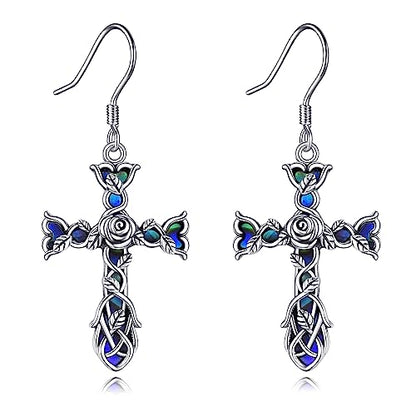 Cross Earrings 925 Sterling Silver Dangle Earring Gifts for Women - style: Rose flower