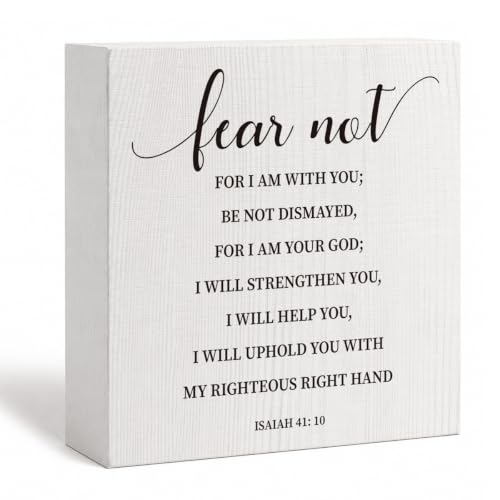Christian Desktop Decor, Bible Verse Isaiah 41:10 White Wood Box Decoration Sign, Bible Verse Artwork Wood Box Decor, Inspirational Religious Sign Decoration for Home Church - color: Color 07