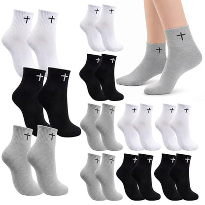 Skicuff 6/9 Pairs Christian Cross Socks Prayer Crew Stockings - color: Multiple Colors
