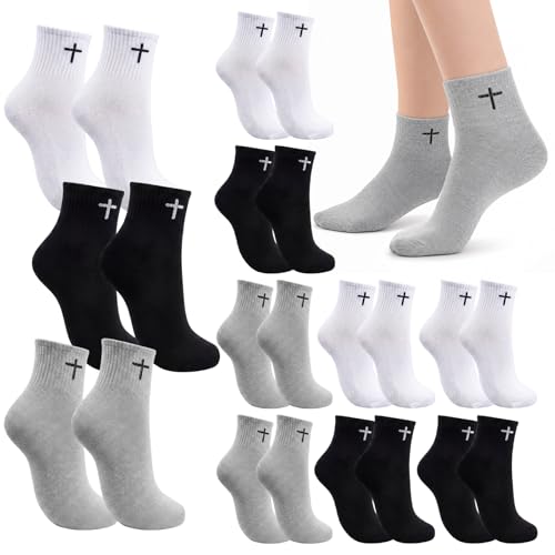 Skicuff 6/9 Pairs Christian Cross Socks Prayer Crew Stockings - color: Multiple Colors