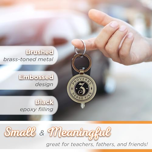 Christian Art Gifts Metal Inspirational Scripture Keychains for Men & Women: Round Sturdy Multicolor Encouraging Keyrings - color: Trust in the Lord/Antique Gold & Black