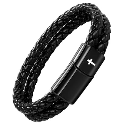 Christian Bracelet for Men, Bible Verse Leather Cross Gift for Men - color: C-Cross