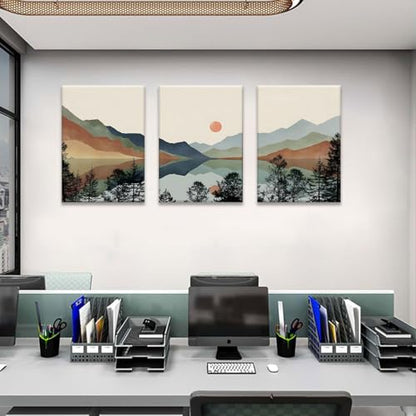 Bwodke Blue Mountain Canvas Wall Art Set of 3, 12x16 inch - color: Mountains Cyan Canvas, size: 12"x16"