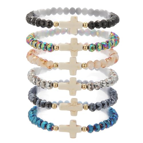 6 Pcs Colorful Cross Crystal Beaded Bracelets for Women - color: A