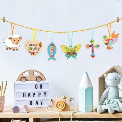 Christian Religious Wooden Craft for Kids VBS DIY Magnets Decor 24Set