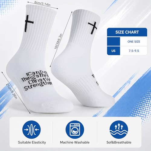 4 Pairs Christian Cross Socks Prayer Religious Socks - color: White, Gray