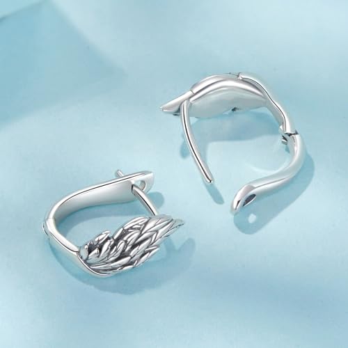 Silver Plated Hoop Earrings for Women Infinity Angel Feather Pearl Turquoise Cross Star Huggie Ear Buckles Hypoallergenic Posts Dainty Jewelry Gift - color: Silver Wings