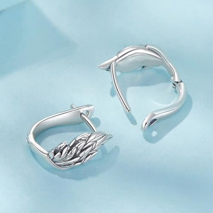 Silver Plated Hoop Earrings for Women Infinity Angel Feather Pearl Turquoise Cross Star Huggie Ear Buckles Hypoallergenic Posts Dainty Jewelry Gift - color: Silver Wings