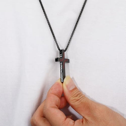 Baseball Bible Verse Cross Necklace for Boys Men, Stainless Steel Cross Pendant Baseball Game Day Christian Religious Jewelry Gifts for Teen Boys Kids - color: Black, style: PHILIPPIANS 19:26