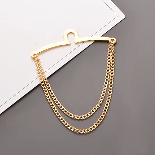 2Pcs Tie Chain for Men Classic with Double Single Gold Silver Elegant Chain Tie Cilp - color: gold double chain (two)