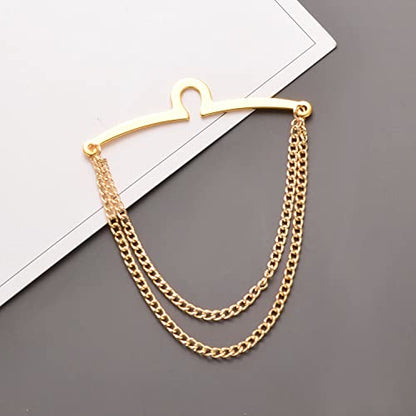 2Pcs Tie Chain for Men Classic with Double Single Gold Silver Elegant Chain Tie Cilp - color: gold double chain (two)