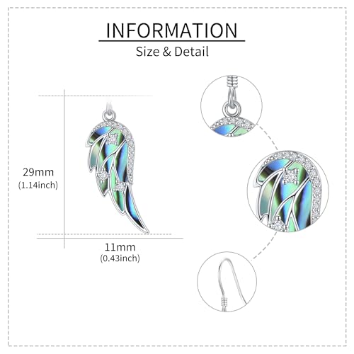 URONE Angel Wings Earring for Women Sterling Silver Fashion Dangle Drop Earring Angel Jewelry for Women - color: silver+abalone shell