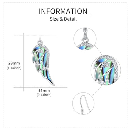 URONE Angel Wings Earring for Women Sterling Silver Fashion Dangle Drop Earring Angel Jewelry for Women - color: silver+abalone shell