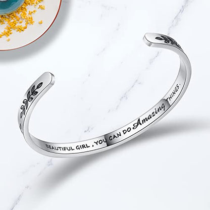 TONY & SANDY Cuff Bracelets for Women Teen Girls Best Friend Sister Mom Daughter Granddaughter Easter Birthday Mother's Day Christmas Stocking Stuffers for Teen Girls Women Jewelry - style: 1 - Beautiful girl you can do amazing things
