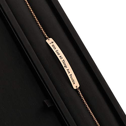 MYOSPARK Religious Jewelry Matthew 19:26 "with God All Things are Possible Cuff Bracelet - color: Rose gold