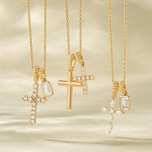 Gold Cross Necklace for Women: 14K Gold Plated Dainty Cross Pendant Non-Tarnish Necklace, Faith Crucifix Chain Jewelry, Elegant Religious Gifts - style: Arrow Cross