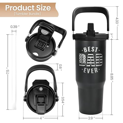 Best Dad Ever Tumbler 30oz with Carry Handle, Stainless Steel Insulated Tumblers Travel Cup with Flip Straw Lid, Gifts for Dad from Daughter Son, Dads Gift for Birthday Christmas Fathers Day - color: Dad 1