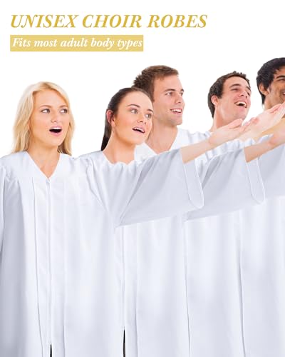 Toulite 12 Pcs Unisex Choir Robes for Church Baptism Gowns White - size: Size 48