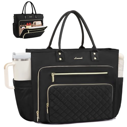 LOVEVOOK Teacher Tote Bag for Women Work, Laptop Bag Work Tote Bag Nurse Bags With Large Cup Holder, Professional Computer Briefcase Business Large Purses Handbag, Diaper Bag Mother Gift, Black - color: Black, size: 15.6 Inch