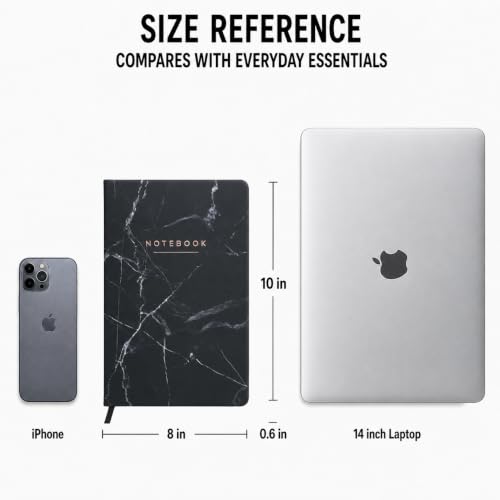 WORLD TRAVELER Large Lined Journal Notebook 256 Ruled White & Ivory Pages - color: Black Marble