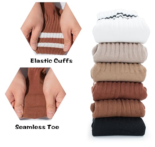 BomKinta Womens Striped Crew Socks Retro Above Ankle Cotton Sock Size 5-10 - color: 6 Pairs-mix Color1