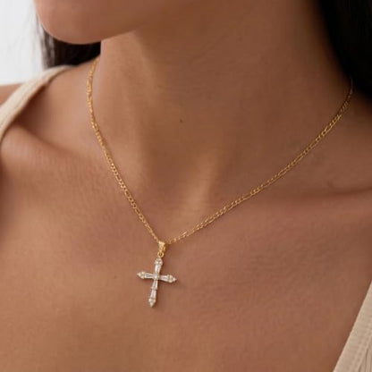 Cross Necklace for Women - Dainty 14K Gold Silver Plated Cross Necklace Choker Jewelry Cute Simple Small Trendy Non Tarnish Waterproof Faith Religious Jewelry Gift for Teenage - style: 11-CZ Cross-Gold
