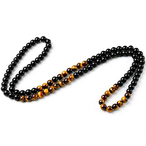 Black Onyx Glass Beads Men's Tiger Eye Stone Bead Necklace - color: black