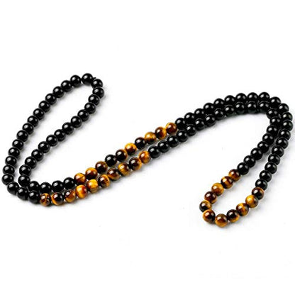 Black Onyx Glass Beads Men's Tiger Eye Stone Bead Necklace - color: black