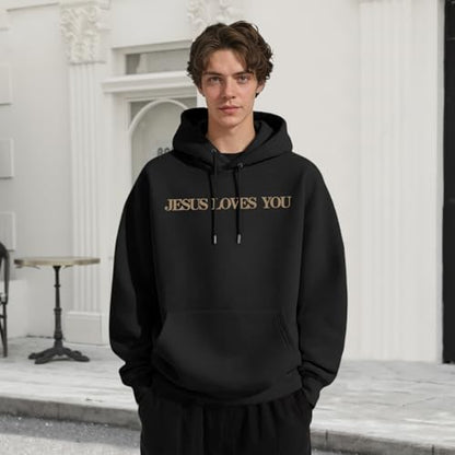 Christian Jesus Loves You Hoodies for Teen Religious Faith Sweatshirts Bible Verse Graphic Youth Hoodie - color: Black, size: Medium