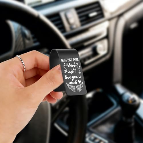 Vivopisew Best Dad Ever Car Visor Clip, Engraved Stainless Steel Drive Safe Gift From Son Daughter, Love You So Much Family Appreciation, Dad Driving Daily Protection Gift VVA356 - color: Black-Best Dad Ever Car Visor Clip