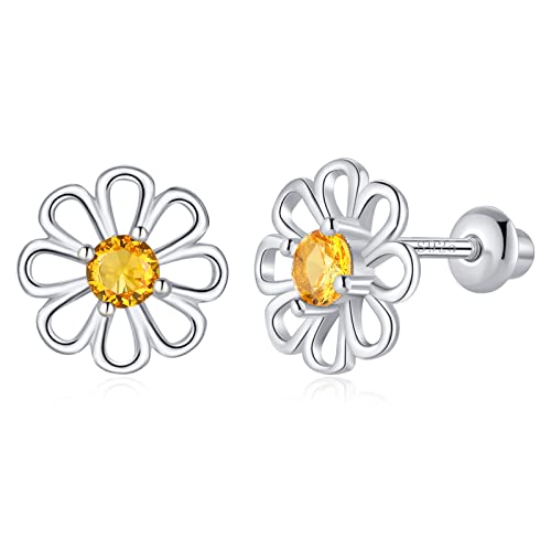 Butterfly Ladybug Unicorn Sloth Flamingo Dog Cat Turtle Angel Koala Daisy Panda Stud Earrings for Girls Women - Sterling Silver Hypoallergenic Animal Earrings with Secure Screw Backs - color: Daisy Flower