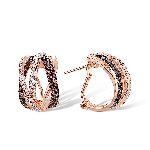 Santuzza 925 Sterling Silver Twisted Omega Back Earrings for Women - color: Rose gold-Cross