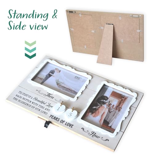 EXQUIDECA White Farmhouse Wife and Husband 2 Slot Picture Frame Holds 4X6 Inches Photos,1-99 Years of Love Anniversary Wedding Marriage Blessing Gifts for Couples - color: white - years of love frame