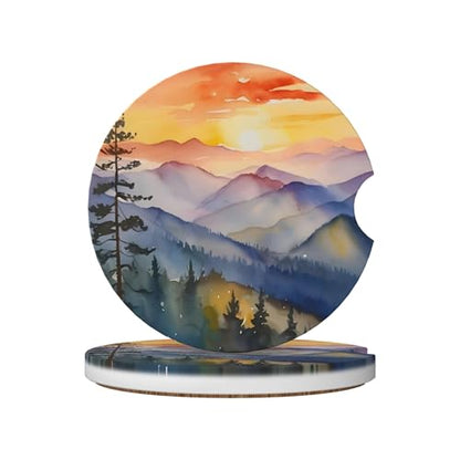 Mountains Blue Ridge Car Cup Holder Coasters 2 Pack 2.63" for Women - color: Yellow
