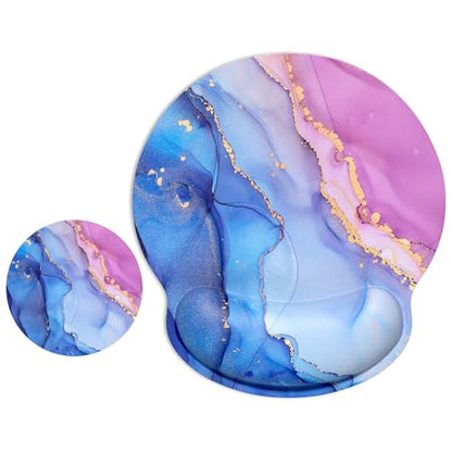 ITNRSIIET Ergonomic Mouse Pad with Wrist Support Wrist Rest Smooth Surface Non-Slip Rubber Base Comfortable Office Supplies Pain Relief, 9.8 x 9.1 inches, Blue Purple Marble Art - color: Blue Purple Marble Art