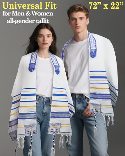 Tallit Prayer Shawl 72"x 22" with Bag & Pre-Attached Tzitzits For Men & Women, Tallit Torah-Inspired Design - color: Blue