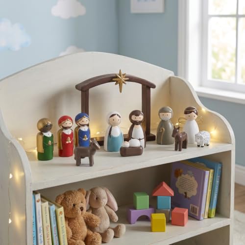 AOMOONOA Small Nativity Set for Kids, 12Pcs Cute Resin Nativity Figurines - color: Mixed Color