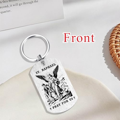 Alotozo St. Raphael Gifts - Saint Raphael Keychain for Mens Women, Patron Saint of Healing Travelers Gifts, Birthday Christmas Gift for Son Daughter Friend