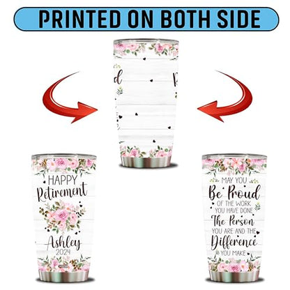 Personalized Happy Retirement Tumbler Travel Cup Coffee Mug Insulated Stainless Steel 20oz With Lid Gifts for Coworker Friend Teacher Boss Dad Mom Doctor Women Men - color: RETIREMENT