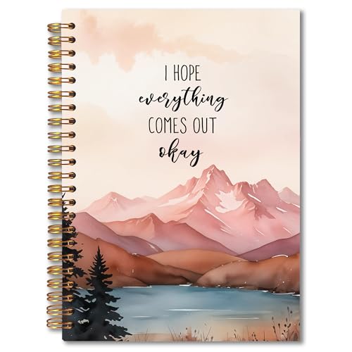 Boho Nature Motivational Spiral Notebook 5.5x8.3, I Hope Everything Comes Out Okay Inspirational Journal for Women, Modern Mountain Lake Landscape Notebook for Note Taking - color: whtie-notebook-christian 16