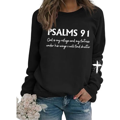 Christian Sweatshirts for Women Jesus Long Sleeve Graphic Shirts - color: Black, size: Medium