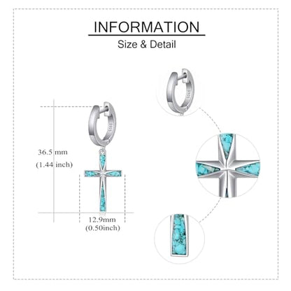 Cross Earrings 925 Sterling Silver Dangle Earring Gifts for Women - style: Hoop Origami Turquoise