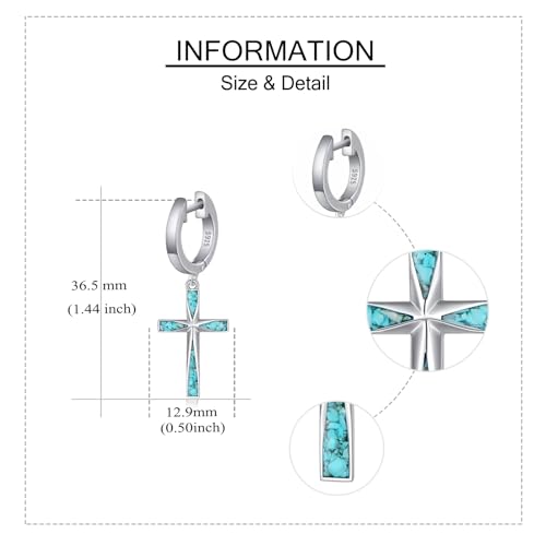 Cross Earrings 925 Sterling Silver Dangle Earring Gifts for Women - style: Hoop Origami Turquoise
