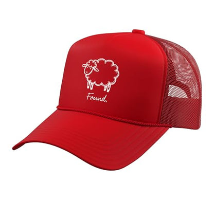 Found Minimalist Sheep Christian Psalm 23 Lamb Christian Trucker Hat with Adjustable Mesh Back - color: Red