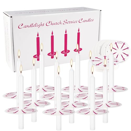 100-Pack White Unscented Taper Candles with Drip Protectors, 4.7" x 0.47" - Smokeless Pure Wax Prayer Candles for Church, Vigil, Memorial, Shabbat & Religious Services - color: 5"100pcs-White